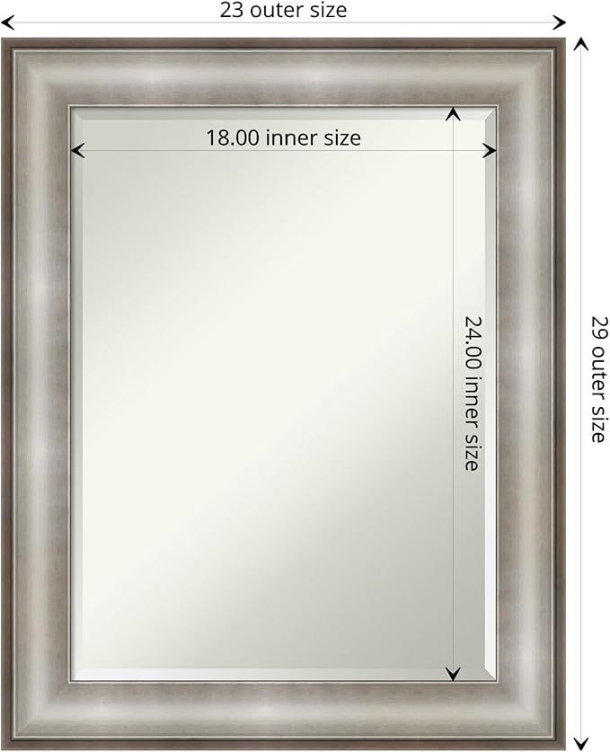 Amanti Art Silver Bathroom Mirror for Over Sink, 29x23 Imperial Silver Rectangle Vanity Mirror, Medium Traditional Frame, Hangs Horizonally and Vertically, Bathroom Wall Decor, Beveled Edge
