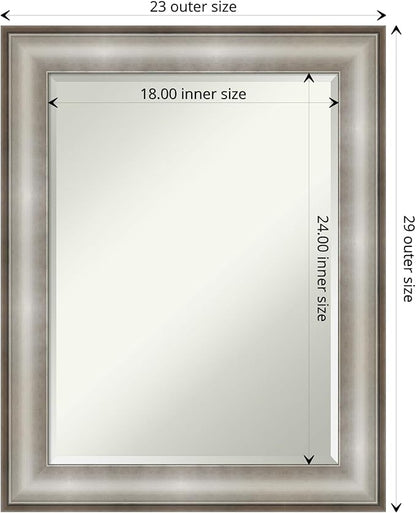 Amanti Art Silver Bathroom Mirror for Over Sink, 29x23 Imperial Silver Rectangle Vanity Mirror, Medium Traditional Frame, Hangs Horizonally and Vertically, Bathroom Wall Decor, Beveled Edge