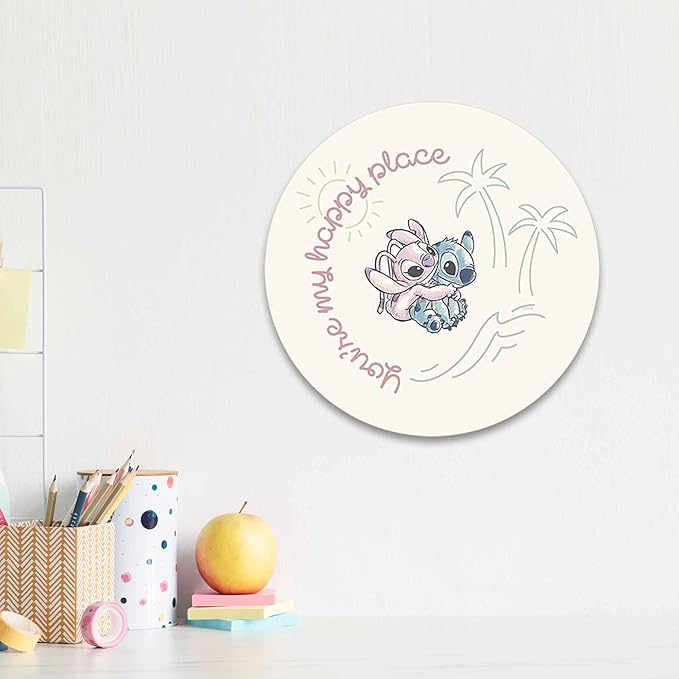Disney Lilo and Stitch You're My Happy Place Wood Wall Decor - Adorable Stitch and Angel Sign for Bedroom or Nursery