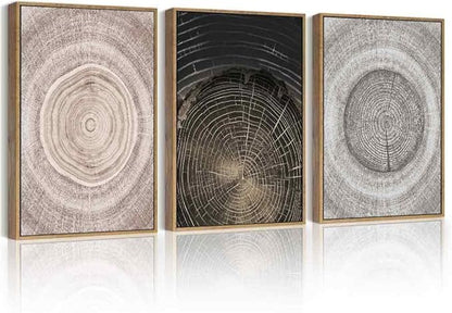 PHOPAGO Vintage Tree Rings Wood Framed Wall Art Modern Retro Wood Stump Wall Decor Nature Farmhouse Rustic Art Prints Living Room Bedroom Home Decor - 11x14in Natural Framed