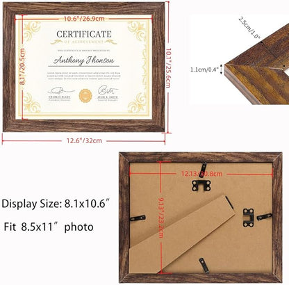 PETAFLOP 8.5x11 Picture Frame Set of 7, Rustic Certificate Frame Display 8.5 by 11 Inch Photo for Wall or Tabletop