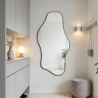 Irregular Frameless Mirror, 47.2"x24" Asymmetrical Aesthetic Mirror, Modern Organic Tempered Glass Mirrors for Living Room Bedroom Hallway Entryway, Horizontal or Vertical Hanging