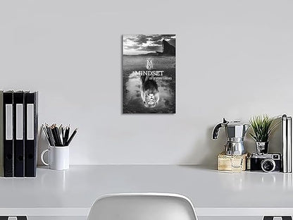 Lion Wall Art Mindset Motivational Animals Prints Poster for Office Wall Decor Modern Canvas Framed Artwork Pictures Ready to Hang12x16inches