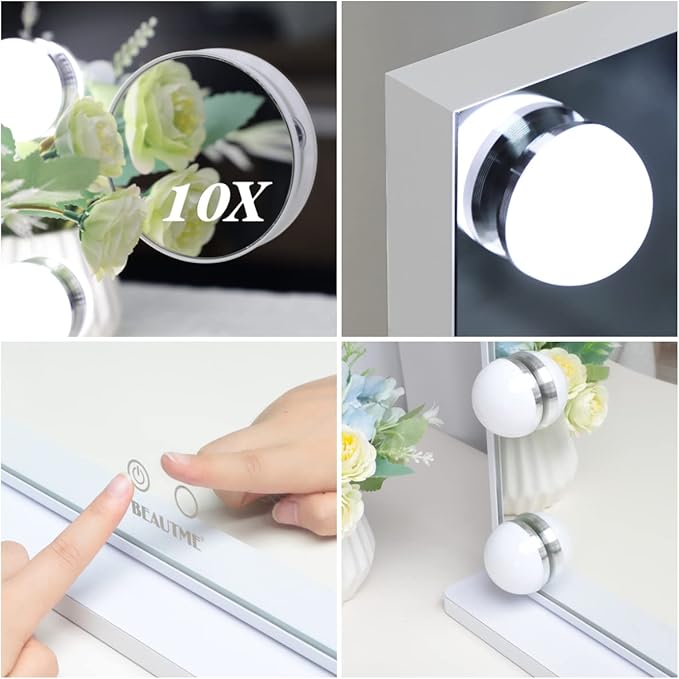 ANYHI Vanity Mirror with Lights, Large Hollywood Lighted Mirror with 14 Big LED Bulbs, Mirror with Lights for Makeup Desk, Smart Touch Control, Tabletop or Wall-Mounted, 24.4" x 19.7" (White)