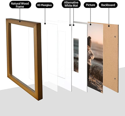 KINLINK 8x10 Picture Frame Brown, Solid Wood Frames with Acrylic Plexiglass for Pictures 4x6/5x7 with Mat or 8x10 without Mat, Tabletop and Wall Display Photo Frame, Set of 4