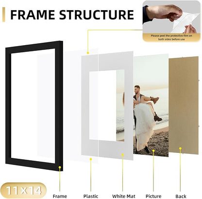 YESKAY 11x14 Picture Frame Set of 9, Photo Gallery Wall Frame Set, Display Pictures 8x10 with Mat or 11 x 14 Without Mat, Multi Photo Frames for Wall Mounting or Table Top Display, Black