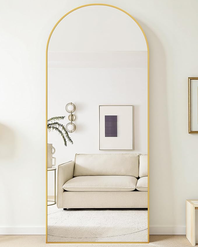 Suidia 58"x21" Arched Full Length Mirror with Stand, Full Body Mirror with Aluminum Frame, Freestanding/Leaning/Wall-Mounted, Floor Mirrors for Bedroom, Living Room, Entryway, Dressing Room, Gold