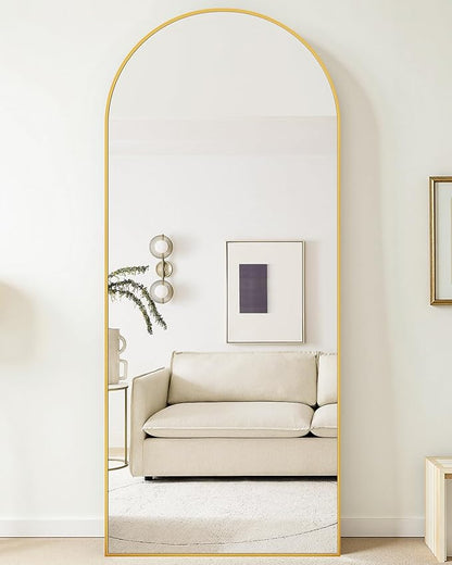 Suidia 58"x21" Arched Full Length Mirror with Stand, Full Body Mirror with Aluminum Frame, Freestanding/Leaning/Wall-Mounted, Floor Mirrors for Bedroom, Living Room, Entryway, Dressing Room, Gold