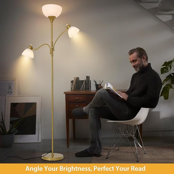 RISLG Floor Lamps for Living Room,Standing Lamp with Stepless Dimming, 3 Lights Adjustable Reading Lights, Morden Tall Lamps for Living Room, Bedroom, Office, Gold