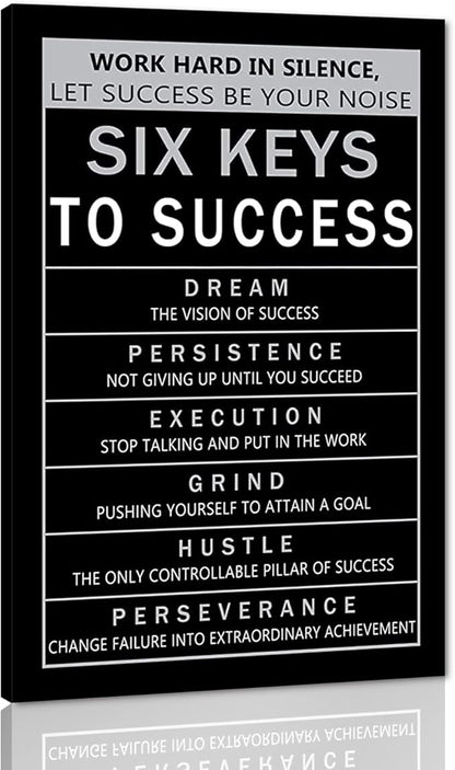 Yatsen Bridge Large Size Work Hard in Silence Let Success Be Your Noise Inspirational Office Quote Wall Art Six Keys to Success Artwork-24 inch x 36 inch