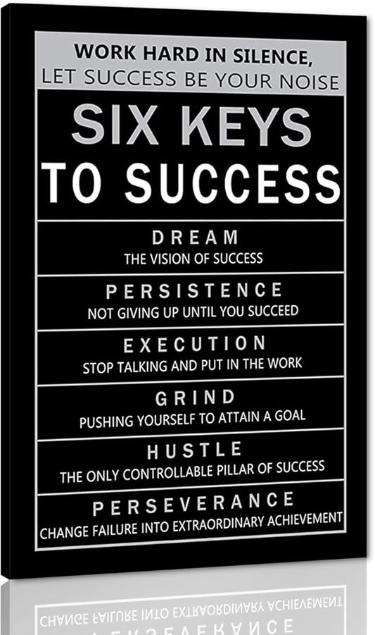 Yatsen Bridge Large Size Work Hard in Silence Let Success Be Your Noise Inspirational Office Quote Wall Art Six Keys to Success Artwork-24 inch x 36 inch