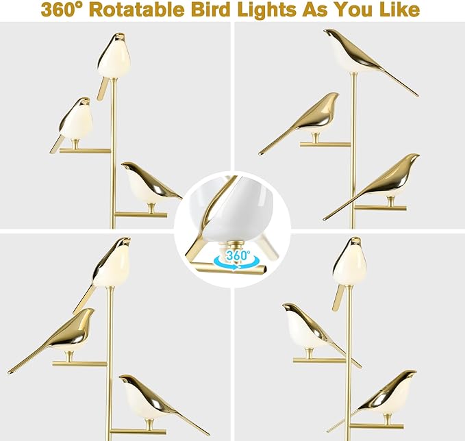 Remote Control Floor Lamps for Living Room: with 3 Adjustable LED Bird Lights - Easy to Install in 5 Minutes - Dimmable Standing Lamp - Tall Bird Floor Lamp for Bedroom Kids Room Home Decor