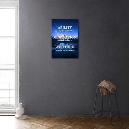 Jumong Inspirational Office Wall Art, ABILITY MOTIVATION ATTITUDE Motivational Quotes, Motivational Canvas Wall Art for Living Room, Wooden Framed Ready to Hang