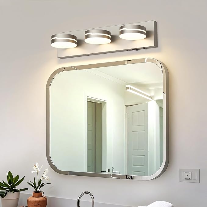 Vanity Lights for Bathroom, Motion Sensor 3 CCT Dimmable Bathroom Light Fixtures Over Mirror, 18.9in 18W 3-Light LED Modern Acrylic Wall Sconce Makeup Lighting, 350° Rotatable, Hardwired