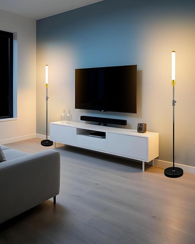 Lightdot 68IN LED Floor Lamps for Living Room, Stepless Dimmable(10-100% Brightness) Modern Standing Tall Lamp with Milky White Cylindrical LampHead,Mid Century Industrial Floor Lamp for Bedroom-Black