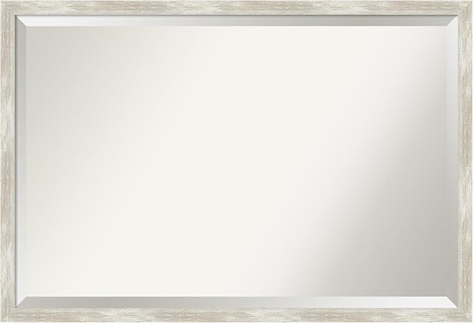 Amanti Art Silver Bathroom Mirror for Over Sink, 26x38 Crackled Metallic Narrow Rectangle Vanity Mirror, Large Casual Frame, Hangs Horizonally and Vertically, Bathroom Wall Decor, Beveled Edge