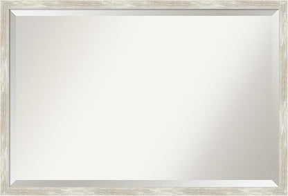 Amanti Art Silver Bathroom Mirror for Over Sink, 26x38 Crackled Metallic Narrow Rectangle Vanity Mirror, Large Casual Frame, Hangs Horizonally and Vertically, Bathroom Wall Decor, Beveled Edge