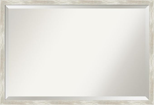 Amanti Art Silver Bathroom Mirror for Over Sink, 26x38 Crackled Metallic Narrow Rectangle Vanity Mirror, Large Casual Frame, Hangs Horizonally and Vertically, Bathroom Wall Decor, Beveled Edge