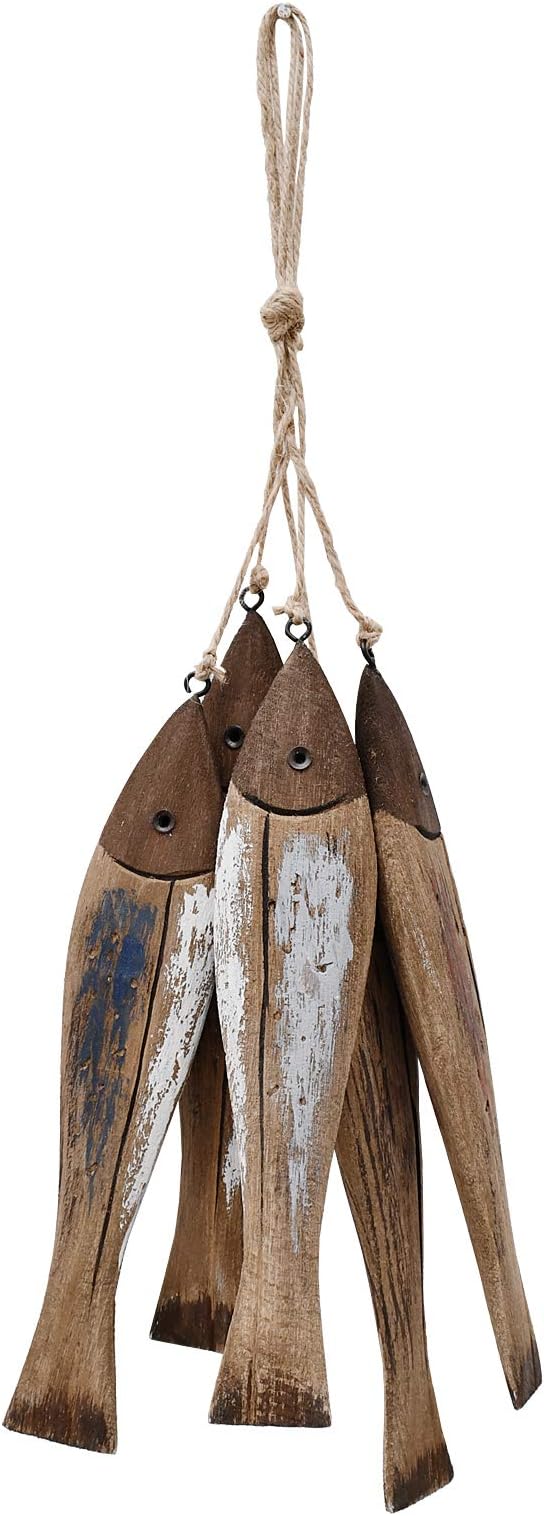 Wooden Fish Decor Hanging Wood Decorations for Wall, Rustic Nautical Beach Theme Fish Sculpture Home Decor for Bathroom Bedroom Lake House Decoration