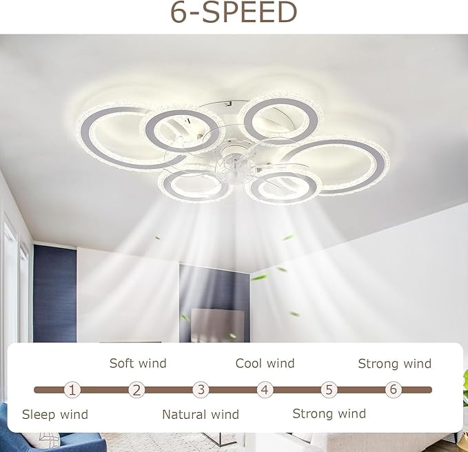 76CM Smart Ceiling Light with Fan DC Motor 6 Gear Reversible Bedroom Ceiling Fan with Lighting LED Dimmable Quiet Modern Living Room Lamp with Fan (Color : White)
