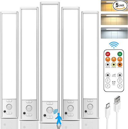 Under Cabinet Lights Wireless, Motion Sensor Light Indoor, Stick On Magnetic Closet Lights with Remote, 3 Color Temps & Dimmable, LED Rechargeable Under Counter Lights for Kitchen, Wardrobe, Stairs
