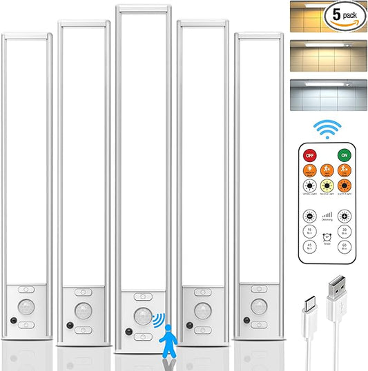 Under Cabinet Lights Wireless, Motion Sensor Light Indoor, Stick On Magnetic Closet Lights with Remote, 3 Color Temps & Dimmable, LED Rechargeable Under Counter Lights for Kitchen, Wardrobe, Stairs