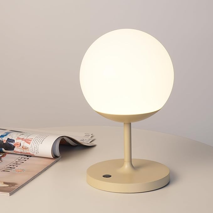 WEILAILUX Cordless Table Lamp with Globe Shade, Rechargeable Dimmable Bedside Light, Shower Lamp Waterproof, Touch Control, 8-72 Hours Runtime, 2700K Warm White for Indoor Outdoor (Khaki, Short)
