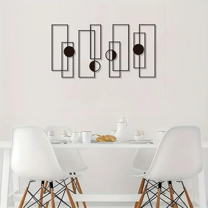 DUOOLN 4Pcs Abstract Metal Wall Art Decor,Black Modern Geometric Hanging Sign, Minimalist Single Line Art Wall Décor Sculptures, Living Room Bedroom Bathroom Office Farmhouse Decoration-15.7 * 6.89in