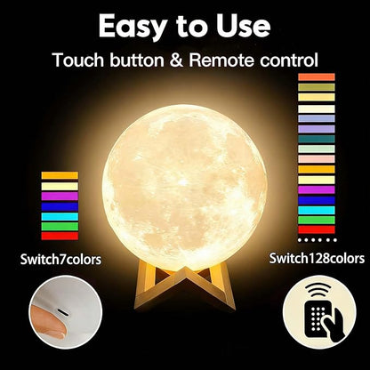 CPLA Moon Lamp Upgrade 128 Colors, Birthday Gifts for Kids Girls Boys Teens, Remote & Touch Control, Diameter 6 INCH
