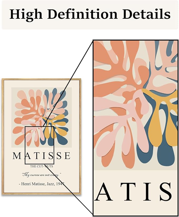 Zzuyi Henri Matisse Framed Wall Art,Boho Botanical Matisse Art Prints,Danish Pastel Room Decor Aesthetic,Danish Pastel Poster for Room Decor-12''x16''Natural Framed
