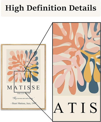 Zzuyi Henri Matisse Framed Wall Art,Boho Botanical Matisse Art Prints,Danish Pastel Room Decor Aesthetic,Danish Pastel Poster for Room Decor-12''x16''Natural Framed