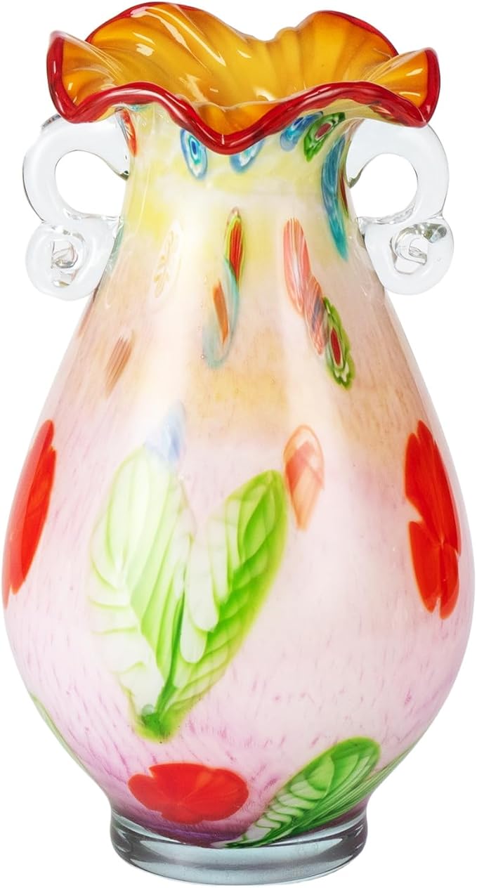 KAMMAK Colored Glass Vase, Beautiful Hand Blown Decorative Vase, Modern Art Vase for Flower Mantle Dining Table Centerpiece, Entryway Living Room Wedding Decoration, 8HPHL005