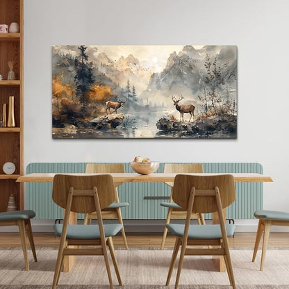 KELIYUAN Framed Canvas Wall Art Decor Living Room Large Wall Decorations For Office Mountain Landscape Ink Painting Abstract Pictures Bedroom Wall Decor Artwork Room Mural Home Decor 24x48 In
