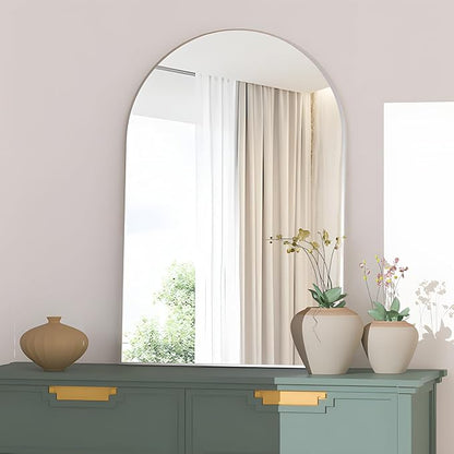 Wall Mounted Mirror, Arched Wall Mirror for Bathroom, 24"x36" Arch Bathroom Mirror with Metal Frame, Silver Vanity Mirror Decor for Mantle, Bedroom, Entryway, Living Room