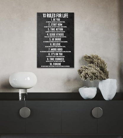 Yatsen Bridge 10 Rules for Life Motivational Wall Art - Black and White Inspirational Canvas Print, Positive Life Principles for Home and Office, Framed & Ready to Hang (12x16 Inch)
