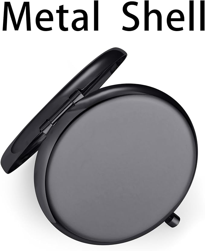 Compact Mirror for Purse, Metal Round Shell, Double-Sided 1X/2X Magnifying, Portable Travel Small Makeup Mirror, Mini Pocket Mirror, Black, 18 Packs