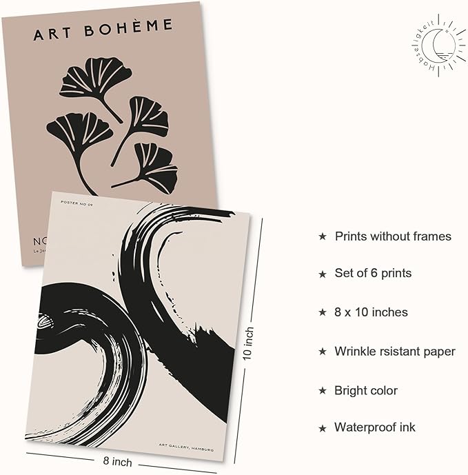 Habseligkeit Brown Abstract Posters for Room Aesthetic, Minimalist Matisse Wall Art Prints, Retro Room Decor Aesthetic Vintage Prints for Wall Decor Unframed, 8x10in, Set of 6