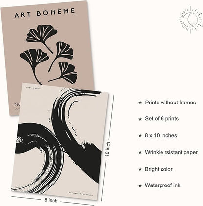 Habseligkeit Brown Abstract Posters for Room Aesthetic, Minimalist Matisse Wall Art Prints, Retro Room Decor Aesthetic Vintage Prints for Wall Decor Unframed, 8x10in, Set of 6