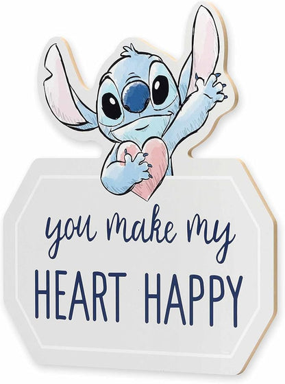 Open Road Brands Disney Lilo and Stitch You Make My Heart Happy Wood Wall Decor - Cute Stitch Sign for Kids' Bedroom or Play Room