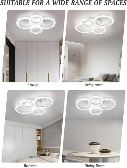 Modern LED Flush Mount Ceiling Light, 4 Rings White Close to Ceiling Light Fixtures, Kitchen Lighting Fixture Ceiling Lamp for Bedroom, Living Room, Laundry Room, 4000K Not Dimmable
