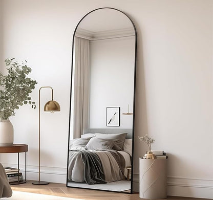 64''x21'' Arched Full Length Mirror with Stand, Full Body Mirror, Mirrors Full Length Floor Freestanding, Wall Mounted Mirrors for Bedroom Living Room Cloakroom (Black)