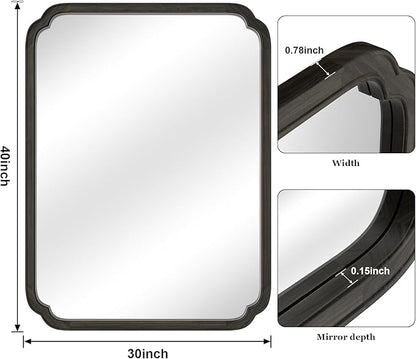 HOMECOOKIN Wood Bathroom Mirror for Wall Decor Arched Rounded Corner Rustic Wood Frame Wall Mirror Home Decorative for Vanity, Living Room, Bedroom, Entryway (30 x 40 inch, Black)