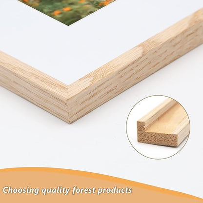 8x10 Picture Frame, OAK Wood Photo Frame 5x7 with Mat or 8x10 without Mat with Perspex Glass for Vertical or Horizontal Tabletop Wall Display for Photos, Paintings, Posters, Artwork, Set of 2