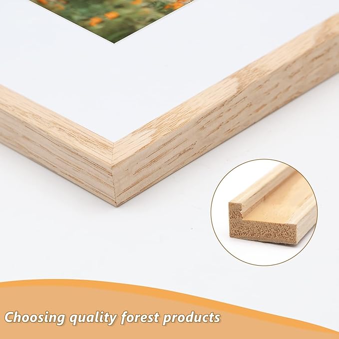 8x10 Picture Frame, OAK Wood Photo Frame 5x7 with Mat or 8x10 without Mat with Perspex Glass for Vertical or Horizontal Tabletop Wall Display for Photos, Paintings, Posters, Artwork, Set of 3