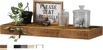 QEEIG Floating Shelf for Wall Bathroom Shelves Bedroom Kitchen Living Room Farmhouse Small Book Shelf 16 inch Set of 1, Brown (015-BN1)
