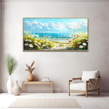 ZUITINGHUA Wood Framed Canvas Wall Art For Living Room Large Wall Decor For Office Bedroom Decorations Flowers Landscape Pictures Seaside Paintings Artwork Aesthetic Mural Home Decor 30x60 In