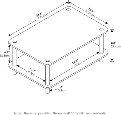Furinno JUST Coffee Table, 2-Tier Modern Coffee Table with Open Shelf, Toolless Assembly Side Table, for Living Room, Bedroom, Home Office, Plain White