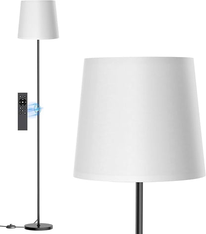 SIBRILLE Floor Lamp with White Shade, 62" LED Dimmable Standing Lamp with Foot Switch, Color Options, 9W E26 Bulb Included, Modern Reading Light for Living Room Bedroom Office Corner, Black