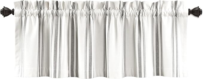 Lush Decor Farmhouse Stripe Yarn Dyed Recycled Cotton Window Curtain Valance, 18" L x 52" W, Gray - Classic Modern Rustic Charm - Eco Friendly Cotton Fabric