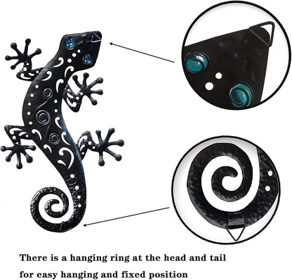 Metal Lizards Outdoor Decor Metal Gecko Wall Decoration Geico Lizard 13.5 * 8.5 Inch 3 Pack Set Suitable for Hanging in Yard Or Fence